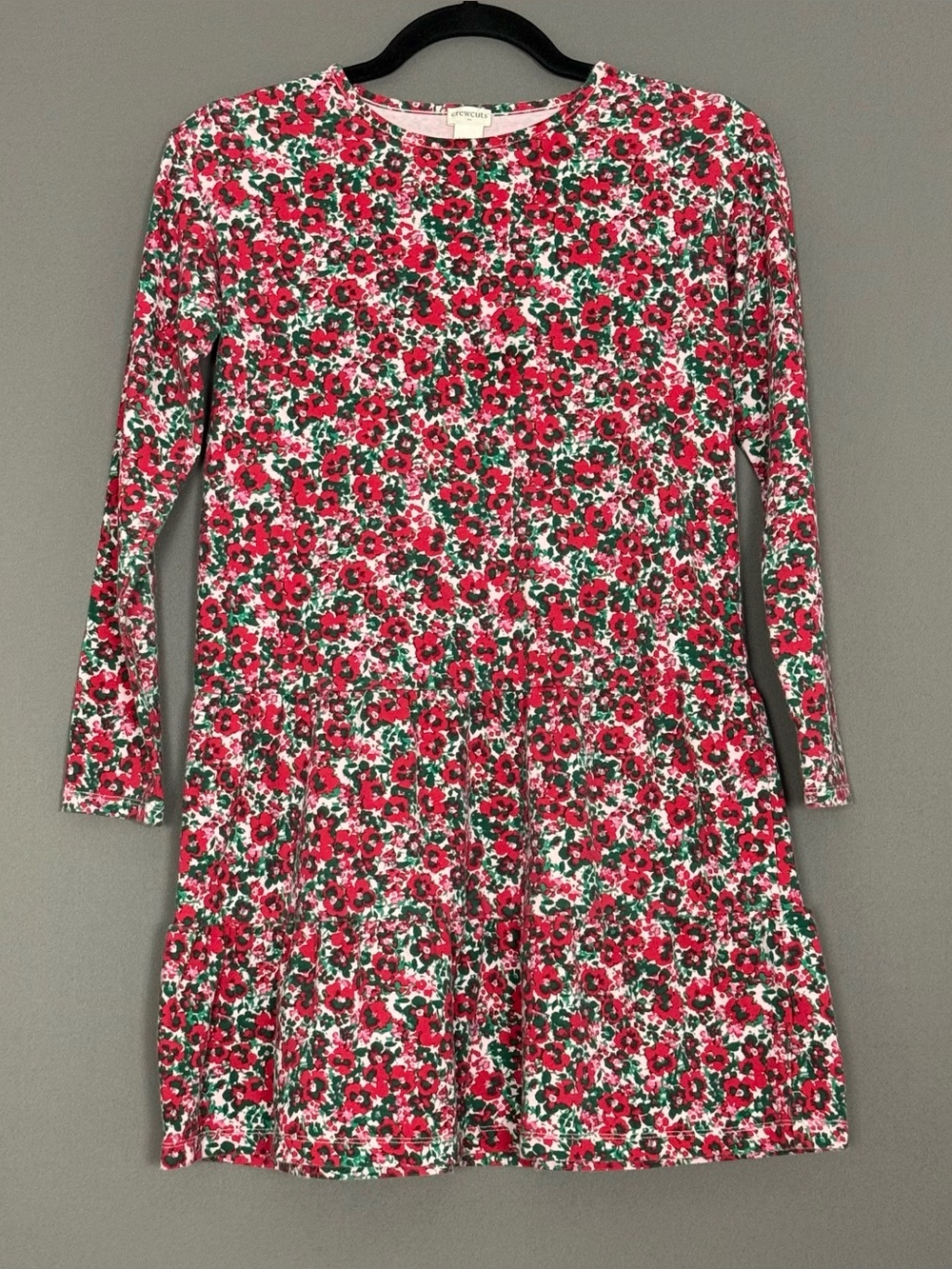 J.Crew Crewcuts Girls Long Sleeve Floral Skater Dress Red Green Large 10-11